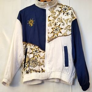 L Vintage 90's Navy Windbreaker Bomber Jacket